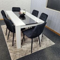 KOSY KOALA Modern White & Black Dining Table Set With 6 Black Velvet Chairs Dining Room Furniture - Size: 140 cm x 80 cm - thumbnail 2