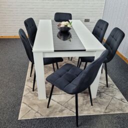 KOSY KOALA Modern White & Black Dining Table Set With 6 Black Velvet Chairs Dining Room Furniture - Size: 140 cm x 80 cm - thumbnail 4