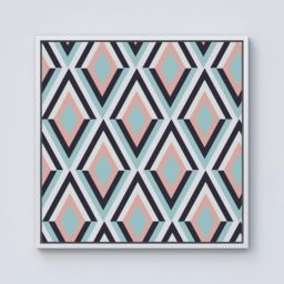 "Warren Reed - Designer Zig Zag Abstract Pattern Framed Canvas in Off-White - Size: W16"" x H16""" - thumbnail 1