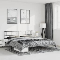 Berkfield Home Metal Bed Frame with Headboard Black 193x203 cm - thumbnail 1