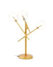 Orsina Luxe Brass Finish Table Lamp, Three Bulb Table Light With Glass Spherical Shades, Metal & Glass Table Lamp in Gold