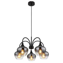 Netlighting Maxy Multi Arm Pendant Matt Black Smoke Glass Shade 5x E27 - thumbnail 1