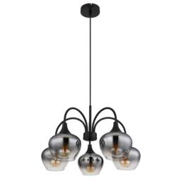 Netlighting Maxy Multi Arm Pendant Matt Black Smoke Glass Shade 5x E27 - thumbnail 2