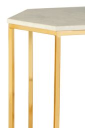 Orsina Hexagonal Side Table With Marble Top-Golden Small Table With Iron Pinched Wireframe-Luxe Sofa Side Table in Gold - thumbnail 4