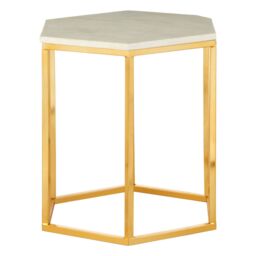 Orsina Hexagonal Side Table With Marble Top-Golden Small Table With Iron Pinched Wireframe-Luxe Sofa Side Table in Gold - thumbnail 3