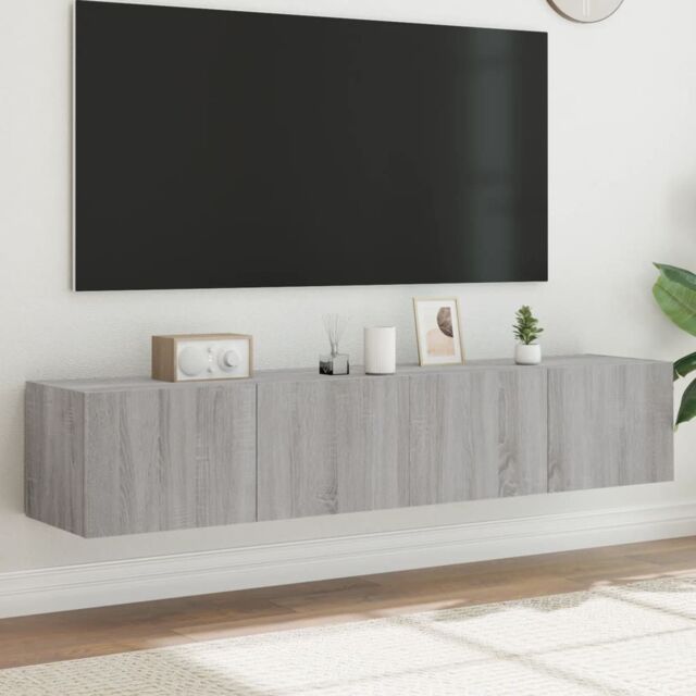 Berkfield Home TV Wall Cabinets with LED Lights 2 pcs Grey Sonoma 80x35x31 cm - Size: 80 x 35 x 31 cm - image 1