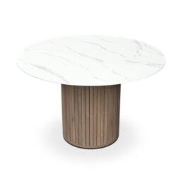 More4Homes Arlo White Marble Table Top W Walnut Leg + Anika Velvet Dining Chair 4 in Green - thumbnail 2