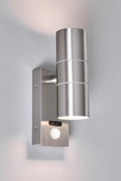 BHS Lighting Jared Steel Outdoor Wall Light with Sensor in Metallic Silver