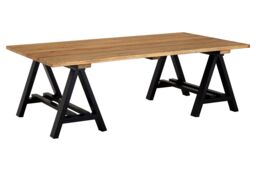 Orsina Pine Wood & Iron Coffee Table, Modern Rustic Centerpiece, Black Finish A-Frame Accent Table For Outdoor Patio in Natural - thumbnail 2