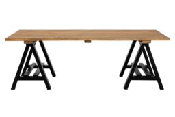 Orsina Pine Wood & Iron Coffee Table, Modern Rustic Centerpiece, Black Finish A-Frame Accent Table For Outdoor Patio in Natural