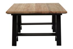 Orsina Pine Wood & Iron Coffee Table, Modern Rustic Centerpiece, Black Finish A-Frame Accent Table For Outdoor Patio in Natural - thumbnail 3