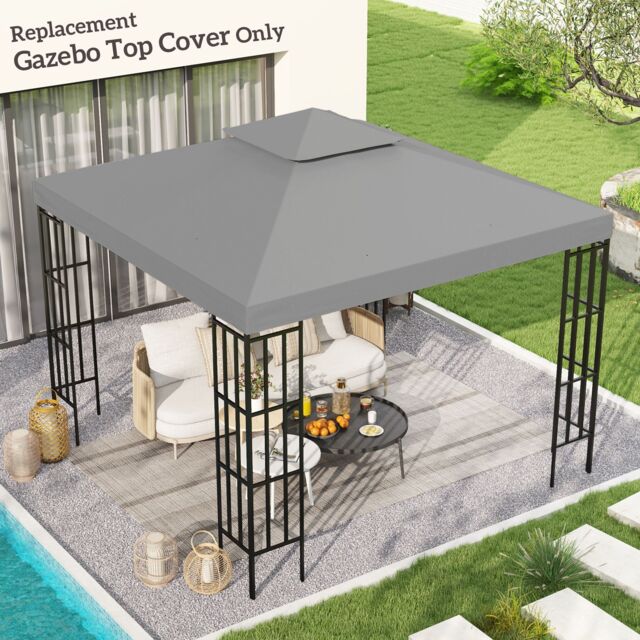 OUTSUNNY 3(m) 2 Tier Garden Gazebo Top Cover Replacement Canopy Roof in Light Grey - image 1