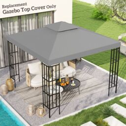 OUTSUNNY 3(m) 2 Tier Garden Gazebo Top Cover Replacement Canopy Roof in Light Grey - thumbnail 1