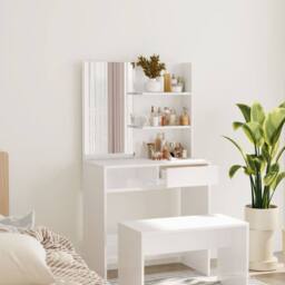 Berkfield Home Dressing Table with Mirror High Gloss White 74.5x40x141 cm - thumbnail 2