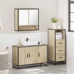 Berkfield Home Durable 3 Piece Bathroom Furniture Set Sonoma Oak Engineered Wood in Tan - thumbnail 4