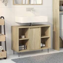 Berkfield Home Bathroom Cabinet Sonoma Oak 80x33x60 cm Engineered Wood in Light Brown - Size: 80 x 33 x 60 cm - thumbnail 3