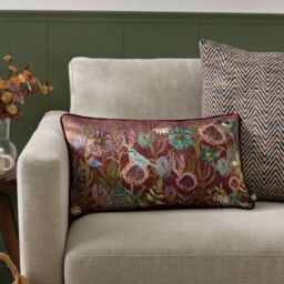 Wylder Meadow Bloom Blossom Printed Chenille Cushion in Purple - Size: 30 cm x 50 cm