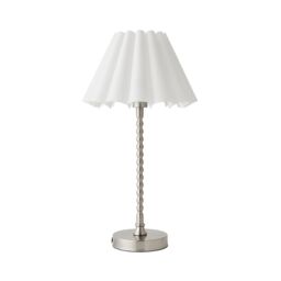 ValueLights Maeve White Scallop Pleated Taper Shade Brushed Chrome Bobbin Table Lamp & Bulb in Silver - thumbnail 2