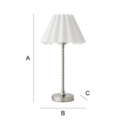 ValueLights Maeve White Scallop Pleated Taper Shade Brushed Chrome Bobbin Table Lamp & Bulb in Silver - thumbnail 7