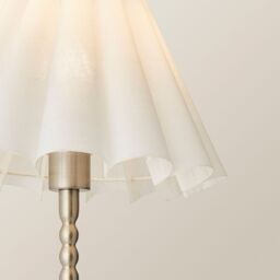 ValueLights Maeve White Scallop Pleated Taper Shade Brushed Chrome Bobbin Table Lamp & Bulb in Silver - thumbnail 4