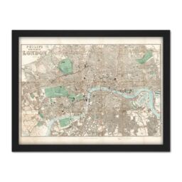 "Artery8 Wall Art Print Map Philip 1881 London City England Plan Chart Large Framed Wall Décor Art in Light Oak - Size: W18"" x H24""" - thumbnail 1
