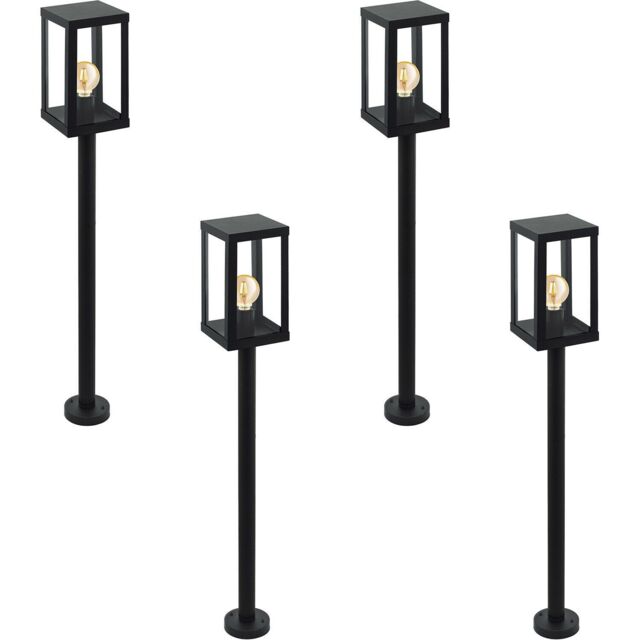 Loops 4 PACK IP44 Outdoor Bollard Light Black Zinc Plated Steel 1x 60W E27 Post - image 1