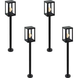 Loops 4 PACK IP44 Outdoor Bollard Light Black Zinc Plated Steel 1x 60W E27 Post - thumbnail 1