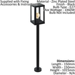 Loops 4 PACK IP44 Outdoor Bollard Light Black Zinc Plated Steel 1x 60W E27 Post - thumbnail 2