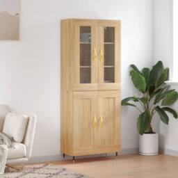 Berkfield Home Highboard Sonoma Oak 69.5x34x180 cm Engineered Wood in Light Tan - thumbnail 2