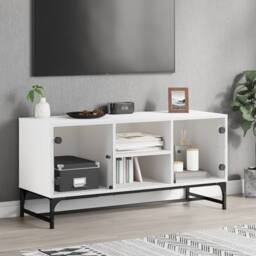 Berkfield Home TV Cabinet with Glass Doors White 102x37x50 cm - Size: 102 x 37 x 50 cm - thumbnail 2
