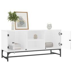 Berkfield Home TV Cabinet with Glass Doors White 102x37x50 cm - Size: 102 x 37 x 50 cm - thumbnail 4