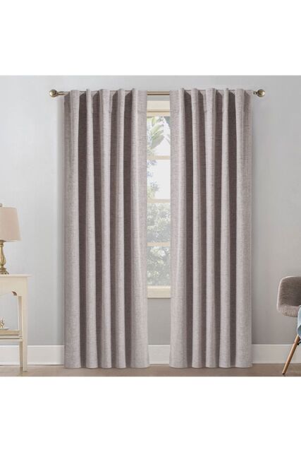 Garden Sanctuary Beige Solid Color Back Tab & Pole Pocket Top Faux Linen Blackout Curtains, 168cm W x 229cm H - Size: 168 cm W x 229 cm H - image 1