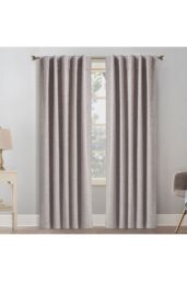 Garden Sanctuary Beige Solid Color Back Tab & Pole Pocket Top Faux Linen Blackout Curtains, 168cm W x 229cm H - Size: 168 cm W x 229 cm H - thumbnail 1