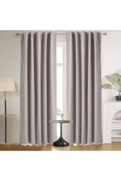 Garden Sanctuary Beige Solid Color Back Tab & Pole Pocket Top Faux Linen Blackout Curtains, 168cm W x 229cm H - Size: 168 cm W x 229 cm H - thumbnail 2