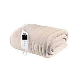 Emperial Heated Throw Electric Blanket Soft Fleece 9 Hr Timer Machine Washable in Cream - Size: 130 cm x160 cm
