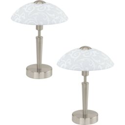 Loops 2 PACK Table Lamp Colour Satin Nickel Shade White With Decor Satin Glass E14 60W in Metallics