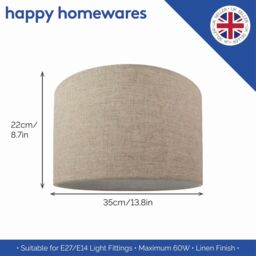 Happy Homewares Oatmeal Linen Drum Lamp Shade in Light Beige - Size: 14 inches - thumbnail 4
