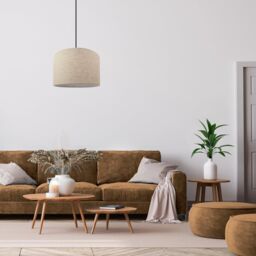Happy Homewares Oatmeal Linen Drum Lamp Shade in Light Beige - Size: 14 inches - thumbnail 5