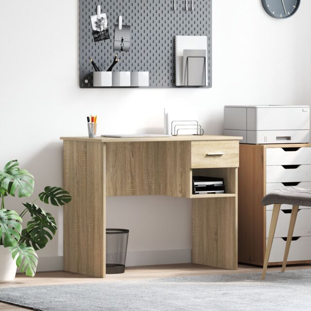 Berkfield Home Desk with Storage Sonoma Oak 90x49.5x75 cm Engineered wood in Brown - image 1