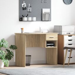 Berkfield Home Desk with Storage Sonoma Oak 90x49.5x75 cm Engineered wood in Brown - thumbnail 1