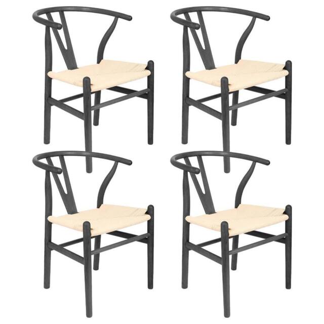 Nicholas Winter 4x Black Beech Wood Scandi Danish Style Dining Chairs - Solid Wood Chairs - image 1