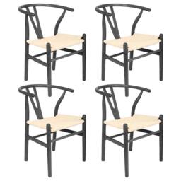 Nicholas Winter 4x Black Beech Wood Scandi Danish Style Dining Chairs - Solid Wood Chairs - thumbnail 1