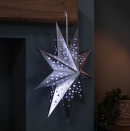 Samuel Alexander 50cm Battery Powered Light up Silver Origami Hanging Christmas Star with LEDs - thumbnail 4