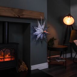 Samuel Alexander 50cm Battery Powered Light up Silver Origami Hanging Christmas Star with LEDs - thumbnail 2