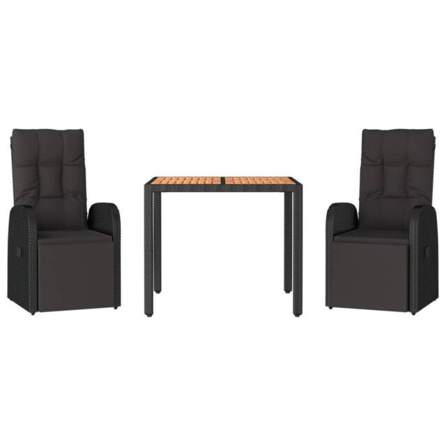Berkfield Home Beautiful 3 Piece Garden Dining Set Black Poly Rattan&Solid Wood - image 1