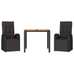 Berkfield Home Beautiful 3 Piece Garden Dining Set Black Poly Rattan&Solid Wood - thumbnail 1