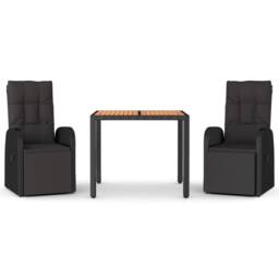 Berkfield Home Beautiful 3 Piece Garden Dining Set Black Poly Rattan&Solid Wood - thumbnail 3