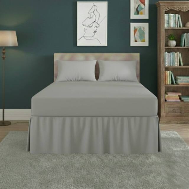 Snug City Fitted Valance Bed Sheet Polycotton Mattress Cover & Frill Easy Care in Silver - Size: Single - image 1