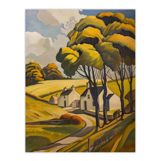 "Artery8 Cotswolds Cottages Countryside English Landscape Wall Art Print in Yellow - Size: W24"" x H32""" - image 1