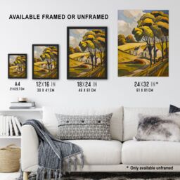 "Artery8 Cotswolds Cottages Countryside English Landscape Wall Art Print in Yellow - Size: W24"" x H32""" - thumbnail 3